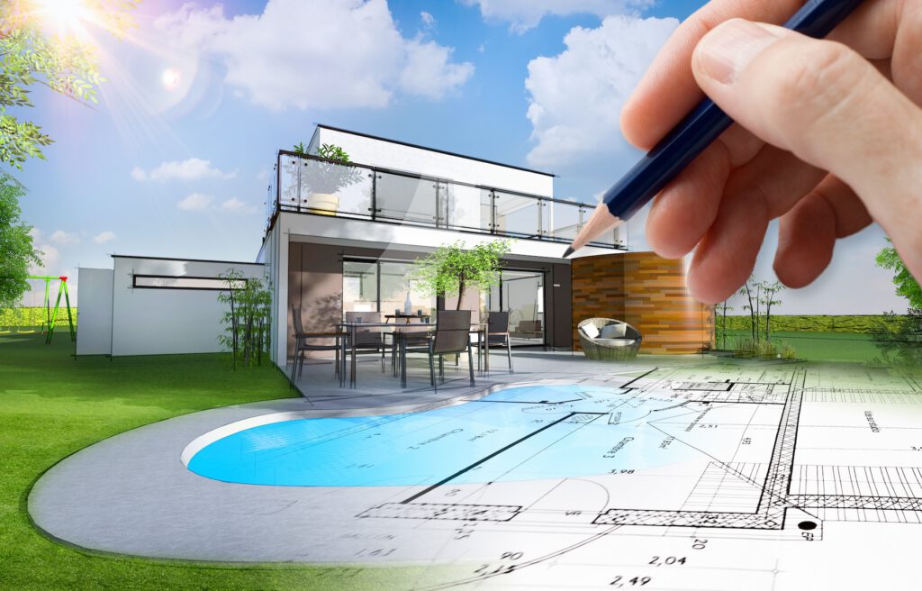 Animated drawing of a blueprint of a custom pool | Winway Pools