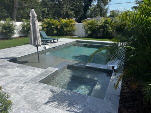 Modern Inground Pool and Spa Combo with Pool Umbrella, Chair & Landscaping | Winway Pools