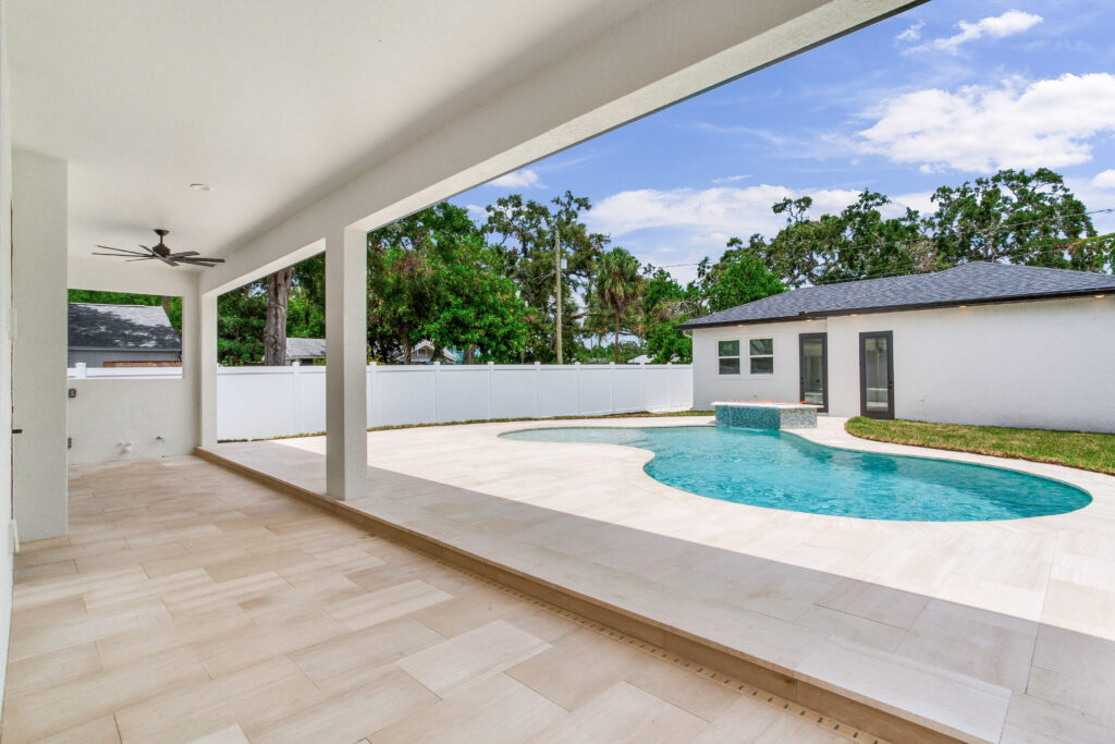 Custom pool kidney shape and patio with fan 2 | Winway Pools