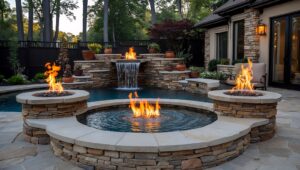 Custom Pool with Firepits and Waterfall | Winway Pools