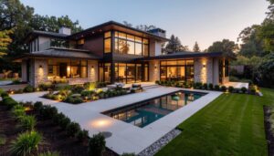 Modern Custom Pool at Night With Landscaping | Winway Pools