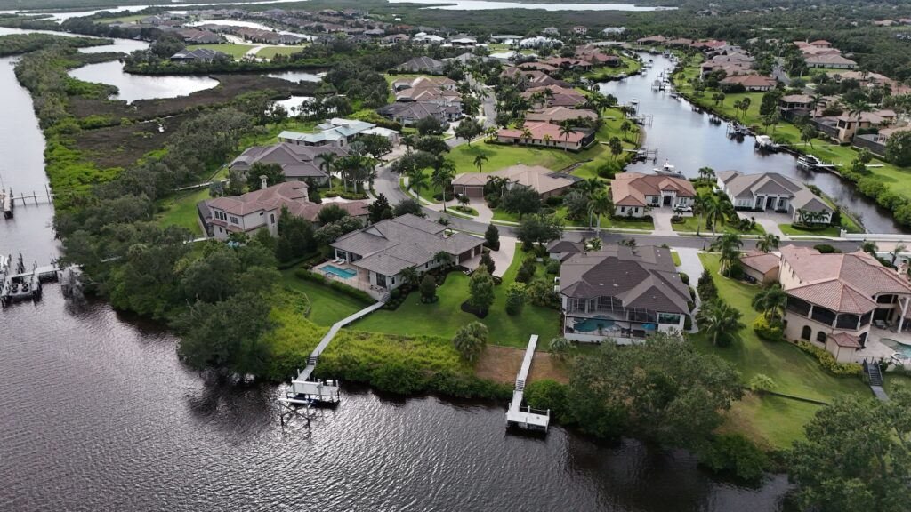 Aerial View of the Scenic Coast of Parrish, Florida, with New Homes and Custom Pools