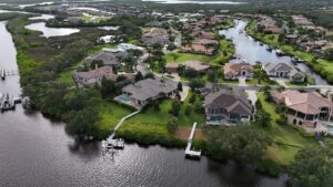 Aerial View of the Scenic Coast of Parrish, Florida, with New Homes and Custom Pools