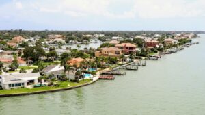 Aerial View of Waterfront Homes in Clearwater Florida Where WinWay Builds Custom Pools